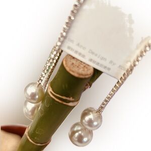 Korean Style Silver Faux Pearl Rhinestone Drop Dangle Fashion Earrings Set 2.8"